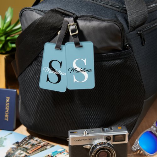 Custom Name Monogram on Pretty Pastel Teal Blue Luggage Tag