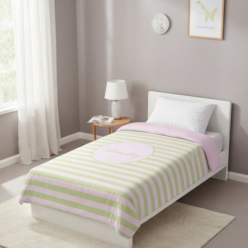 Custom Name Monogram Pastel Pink Green Striped