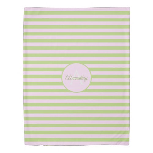 Custom Name Monogram Pastel Pink Green Striped