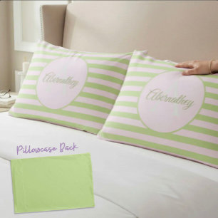 Custom Name Monogram Pastel Pink Green Striped Pillow Case