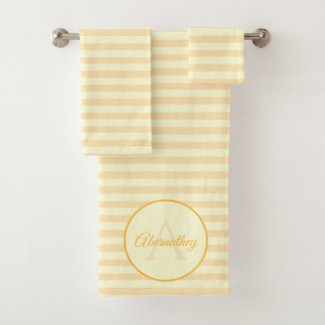 Custom Name Monogram Pastel Yellow Orange Striped