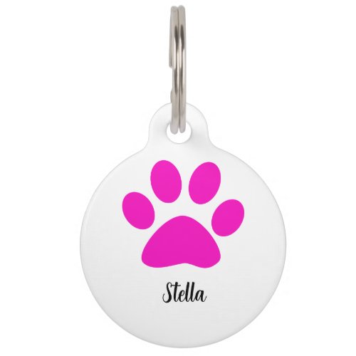 Custom Name Monogram Paw Print Patterns Pink White Pet ID Tag