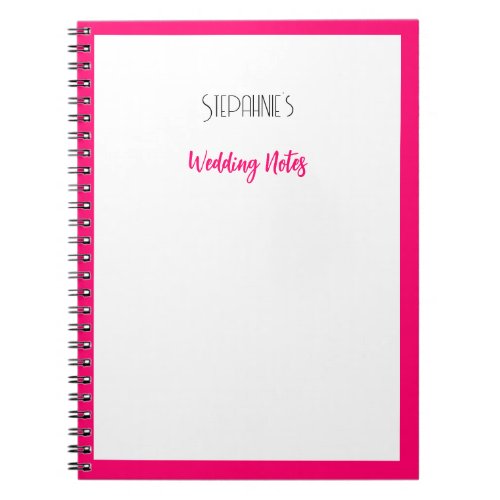 Custom Name Monogram Pink Trendy Cute Wedding  Notebook