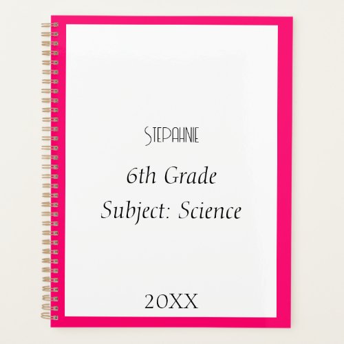 Custom Name Monogram Pink Trendy School Planner