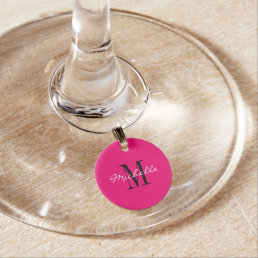 Custom name monogram pink wine glass charms