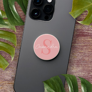 Custom Name Monogram Pretty Blush Peach Pink PopSocket