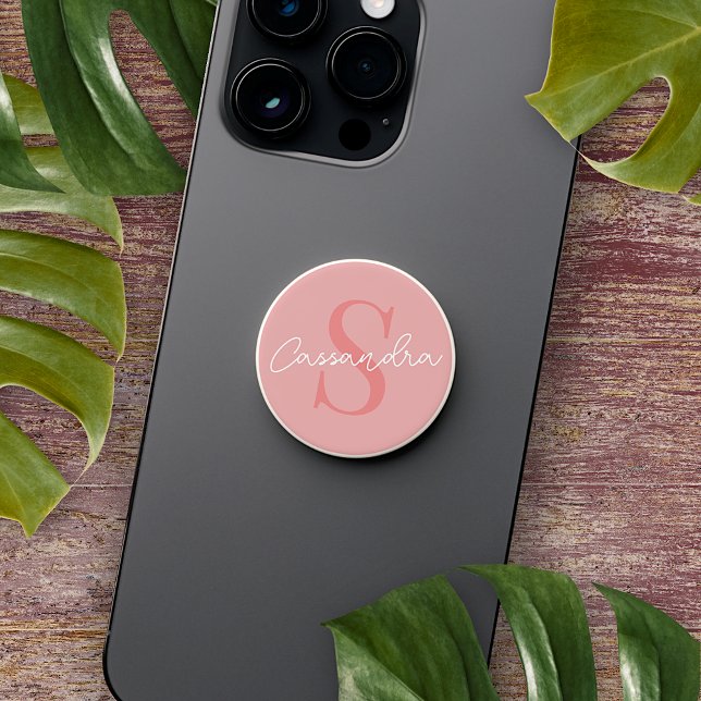 Custom Name Monogram Pretty Blush Peach Pink PopSocket (Creator Uploaded)