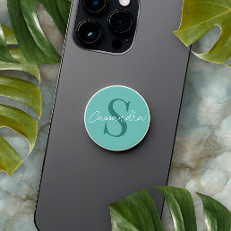 Custom Name Monogram Pretty Light Teal Green PopSocket