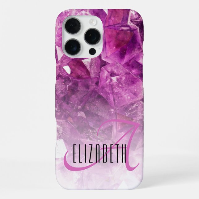 Custom Name Monogram Purple Ombre Crystals iPhone Case (Back)