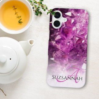 Custom Name Monogram Purple Ombre Crystals iPhone 16 Plus Case