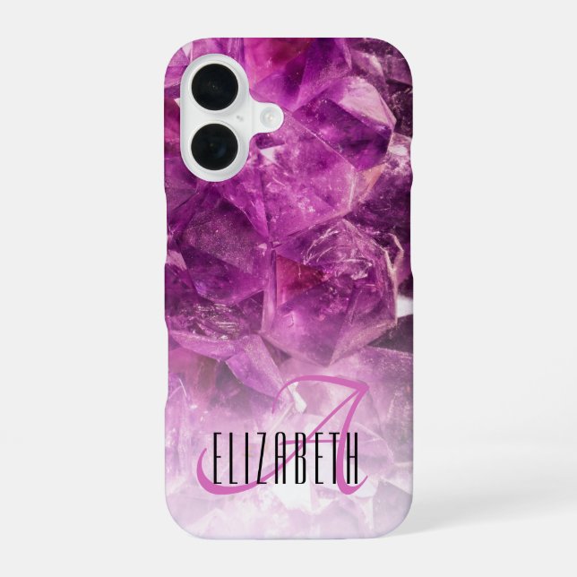 Custom Name Monogram Purple Ombre Crystals iPhone Case (Back)