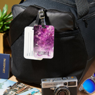Custom Name Monogram Purple Ombre Crystals Luggage Tag