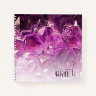 Custom Name Monogram Purple Ombre Crystals Notebook