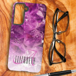 Custom Name Monogram Purple Ombre Crystals Samsung Galaxy S21 Case<br><div class="desc">This elegant design features a purple ombre crystal background with custom name and initial letter monogram. Personalize the case in the text fields with a name and initial,  remove both or edit using the design tool to select a font style,  size,  and color you like.</div>