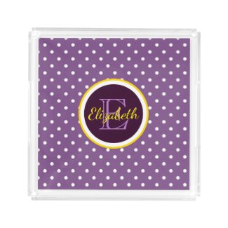 Custom Name & Monogram Purple Polka Dots Small