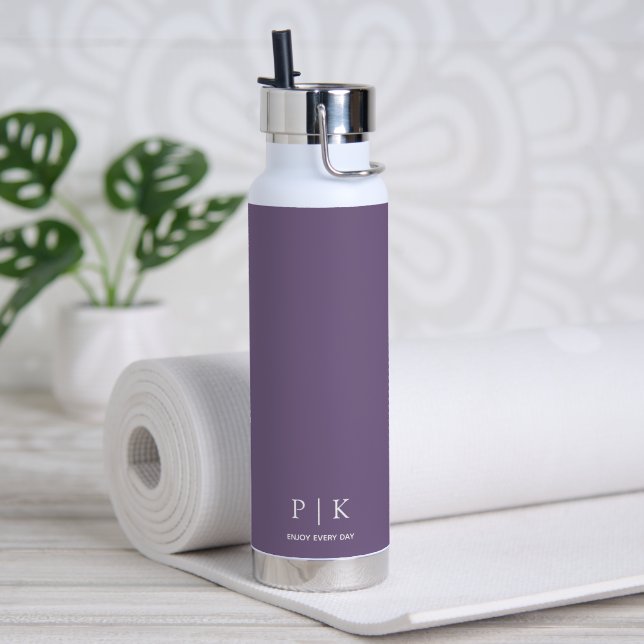 Custom Name Monogram Purple  Water Bottle (Yoga (Rotated))