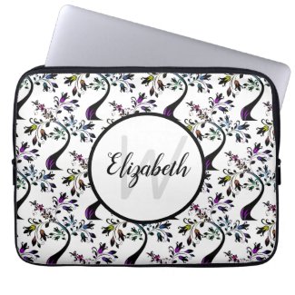 Custom Name Monogram Rainbow Floral Tree Pattern Laptop Sleeve