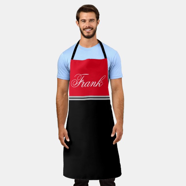 Custom Name Monogram Red & Black Chef  Apron (Worn)