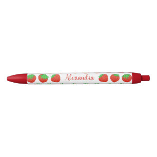 Custom Name Monogram Red Strawberry Pen