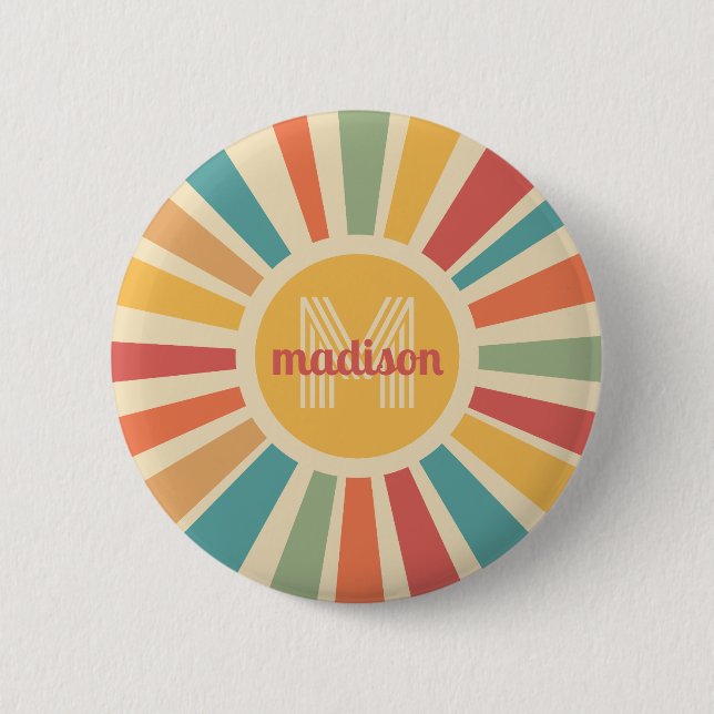 Custom Name & Monogram Retro Stripes Button (Front)