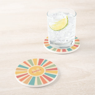 Custom Name & Monogram Retro Stripes Coaster