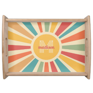 Custom Name & Monogram Retro Stripes Serving Tray