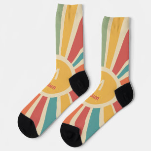 Custom Name & Monogram Retro Stripes Socks