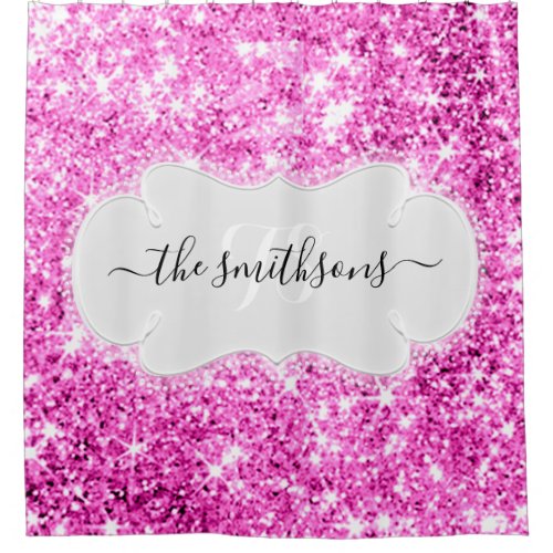 Custom Name Monogram Rose Bridal Glitter Girly Shower Curtain