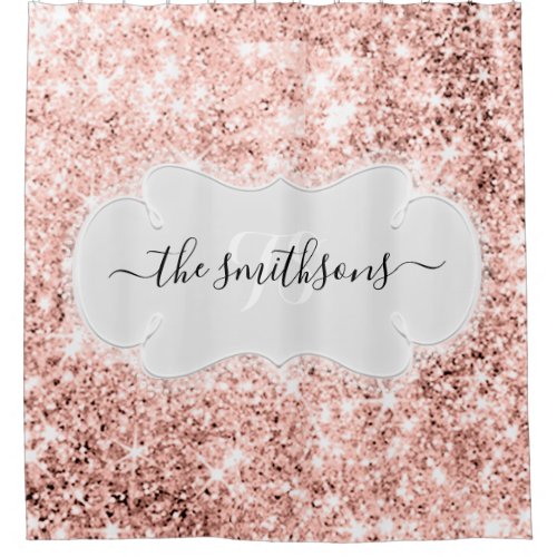 Custom Name Monogram Rose Wedding Glitter Girly Shower Curtain