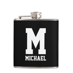 Custom name monogram small black and white flask