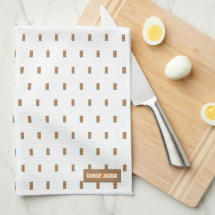 Custom name monogram squares dots white brown cute kitchen towel