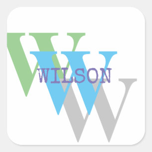 custom Name Monogram Sticker – Green Gray Purple