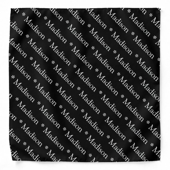 Custom name monogram text black white bandana (Front)