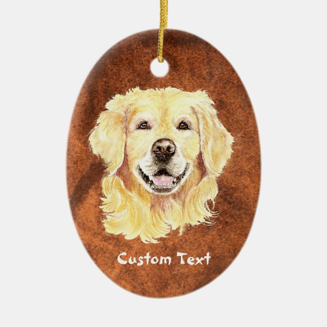 Custom Name, Monogram Text Golden Retriever Dog Ceramic Ornament (Front)