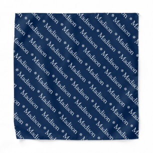 Custom name monogram text navy blue white bandana