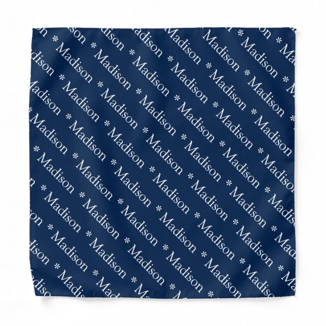 Custom name monogram text navy blue white bandana (Front)