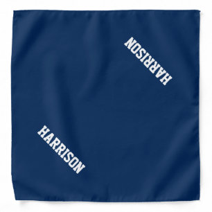 Custom name monogram text navy blue white dog bandana