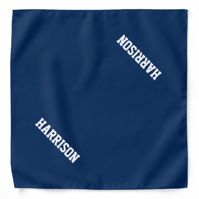Custom name monogram text navy blue white dog bandana (Front)