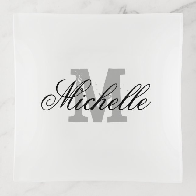 Custom name monogram trinket tray dish (Front)