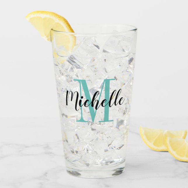 Custom name monogram tumbler glass gift (Front Ice)