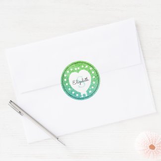 Custom Name Monogram Turquoise Green Glitter Heart