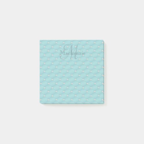 Custom Name Monogram Turquoise Quilt Pattern Post_it Notes