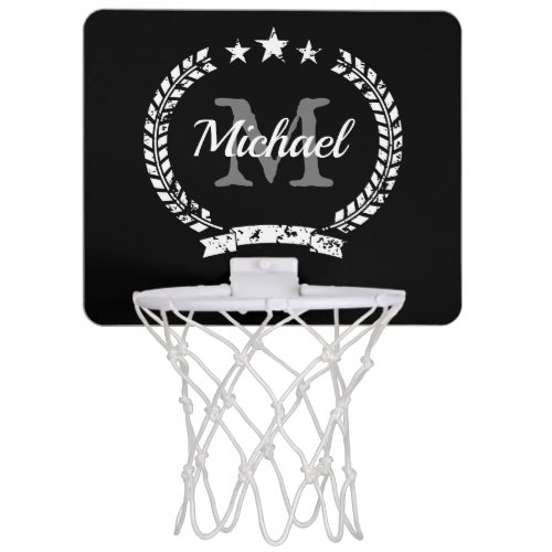 Custom name monogram vintage laurel crest mini basketball hoop