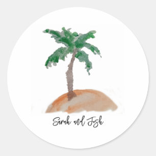 Custom Name Monogram Wedding Palm Tree Nautical Classic Round Sticker