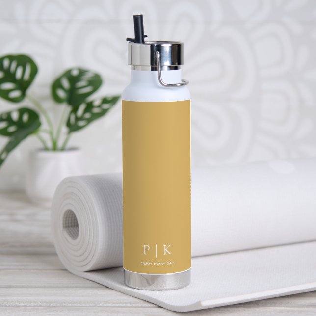 Custom Name Monogram Yellow Water Bottle (Yoga (Rotated))