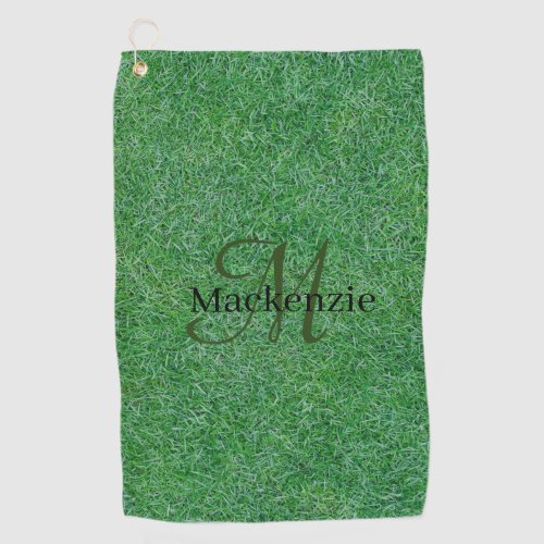 Custom Name Monogram Zen Green Grass Nature Golf Towel