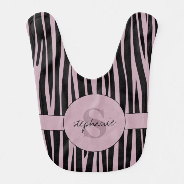 Custom Name Monogrammed Zebra stripes pattern Baby Bib (Front)