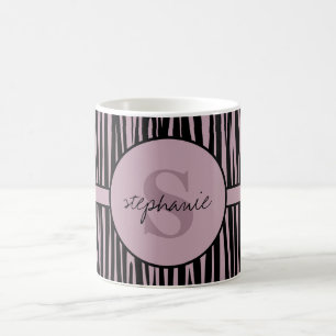 Custom Name Monogrammed Zebra stripes pattern Coffee Mug