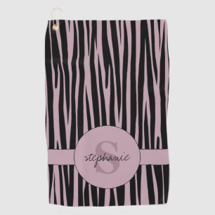 Custom Name Monogrammed Zebra stripes pattern Golf Towel