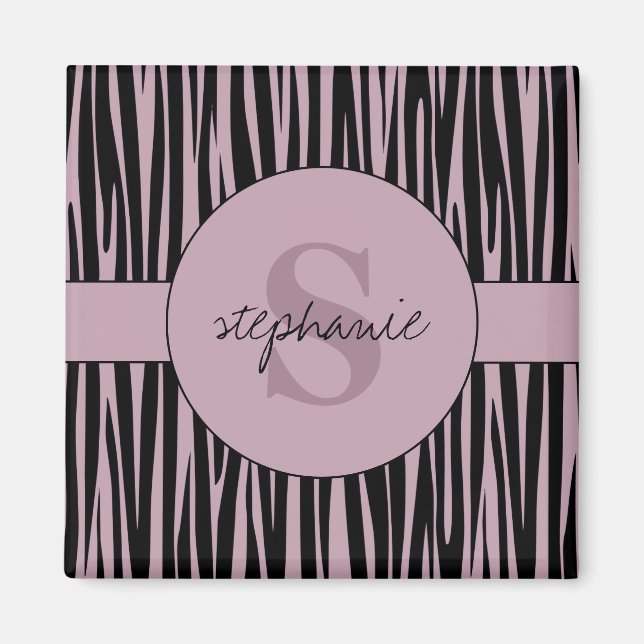 Custom Name Monogrammed Zebra stripes pattern Magnet (Front)